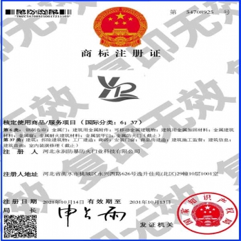 永潤商标注冊證6-37類